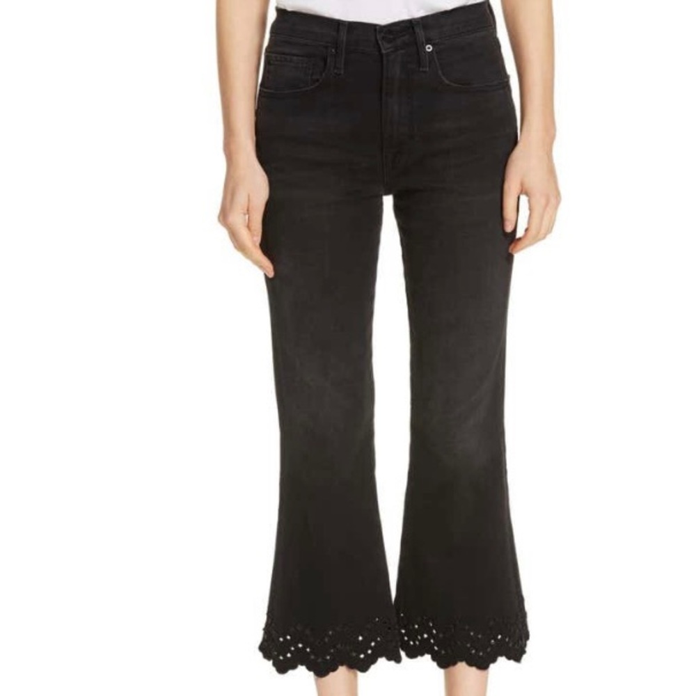 Frame High Waist Scalloped Hem Crop Flare Jeans
